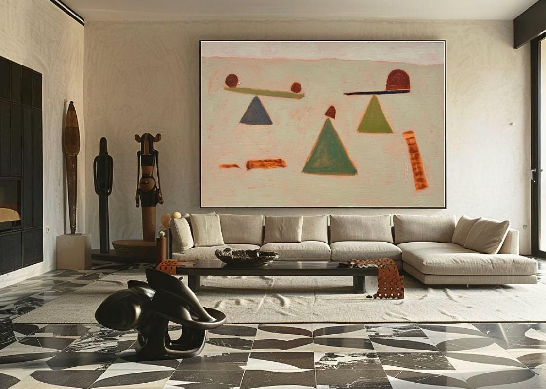 Large Abstract Canvas Wall Art, Modern Hand-painted Geometric Oil Painting on Canvas, Minimalist Wall Art for Living Room, Home Décor