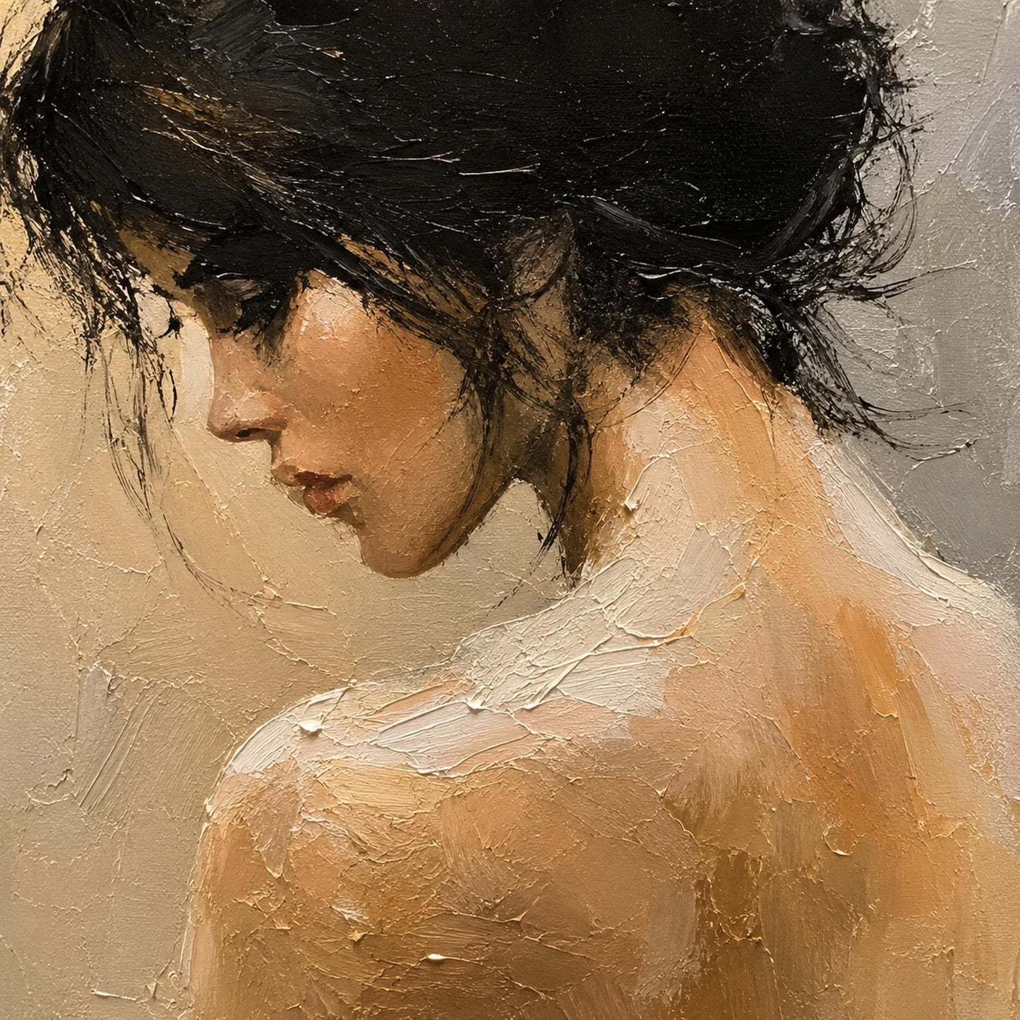 Impressionist Woman Painting Nude Back Figure Canvas Textured Oil Painting Elegant Female Portrait Romantic Bedroom Art Neutr