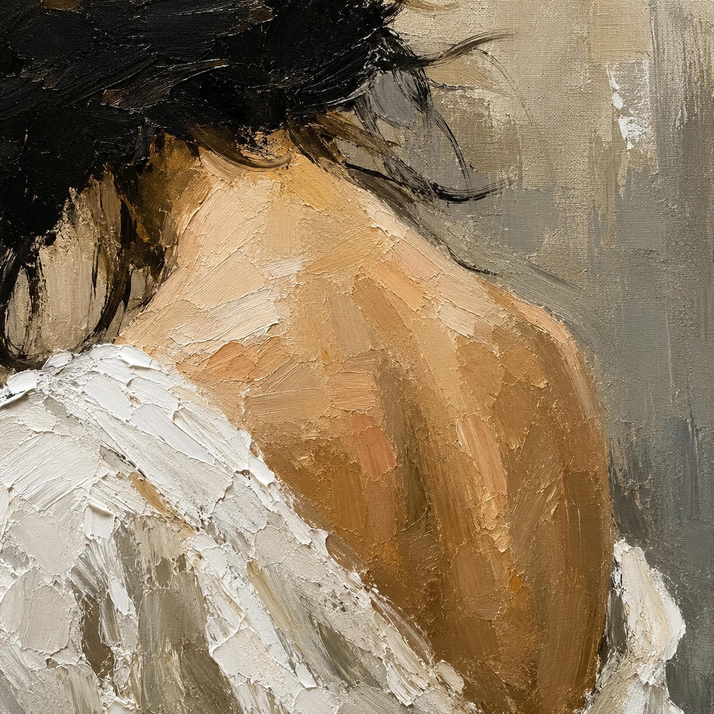 Impressionist Woman Painting Nude Back Figure Canvas Textured Oil Painting Elegant Female Portrait Romantic Bedroom Art Neutr