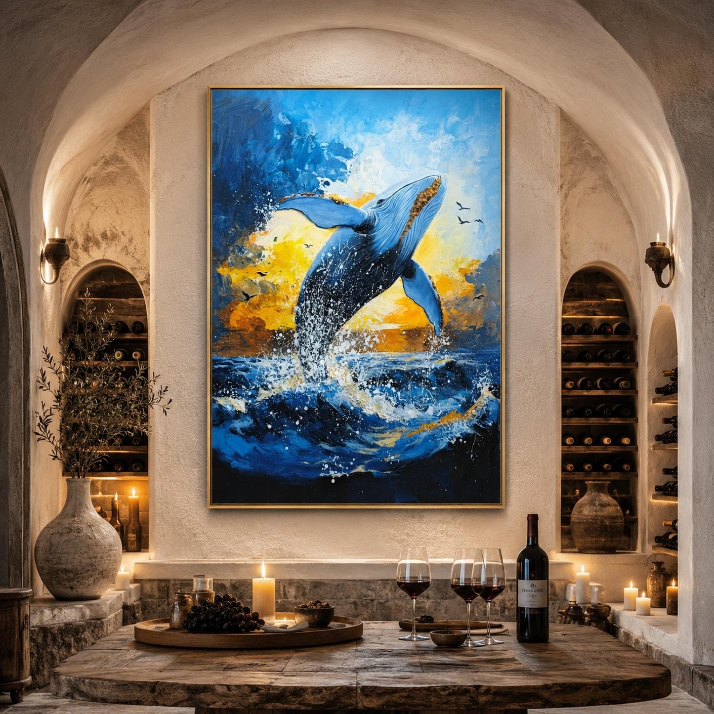 Gold Impasto Whale Ocean Wall Art – Whale Jumping