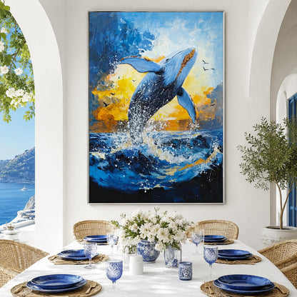 Gold Impasto Whale Ocean Wall Art – Whale Jumping