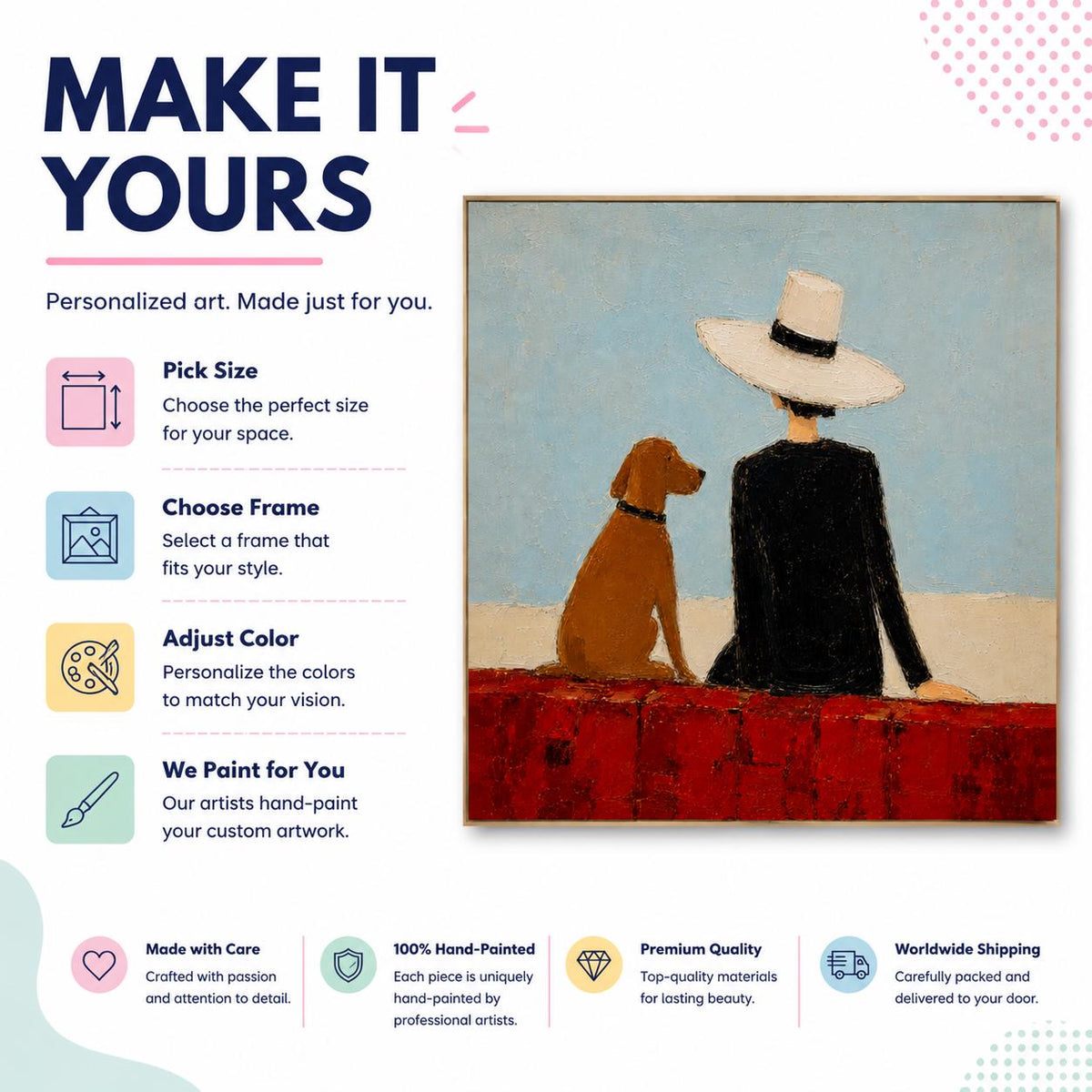 Cowboy Dog Wall Art Blue Western Figurative Canvas Painting for Modern Living Room Decor