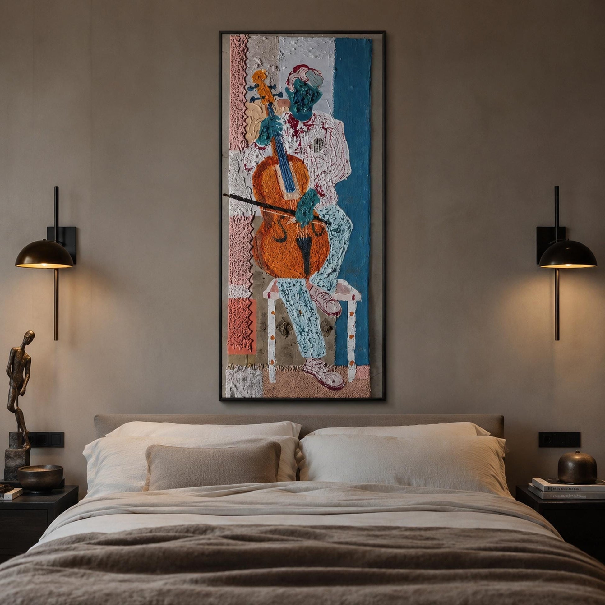 Abstract Cellist Original Oil Painting, Textured Music Wall Art – Abstract Wall Art | Impasto Oil Painting, view 5