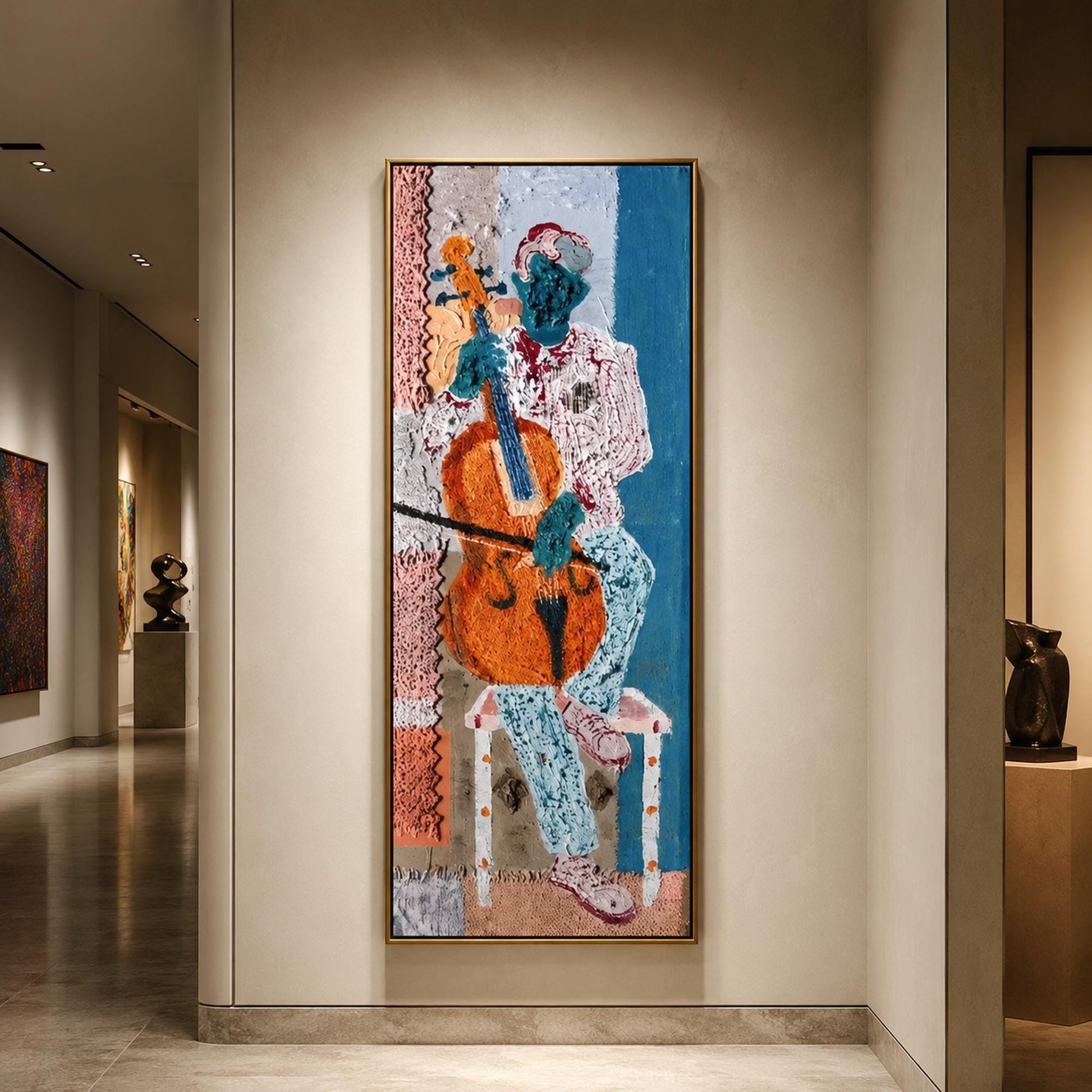 Abstract Cellist Original Oil Painting, Textured Music Wall Art – Abstract Wall Art | Impasto Oil Painting, view 1