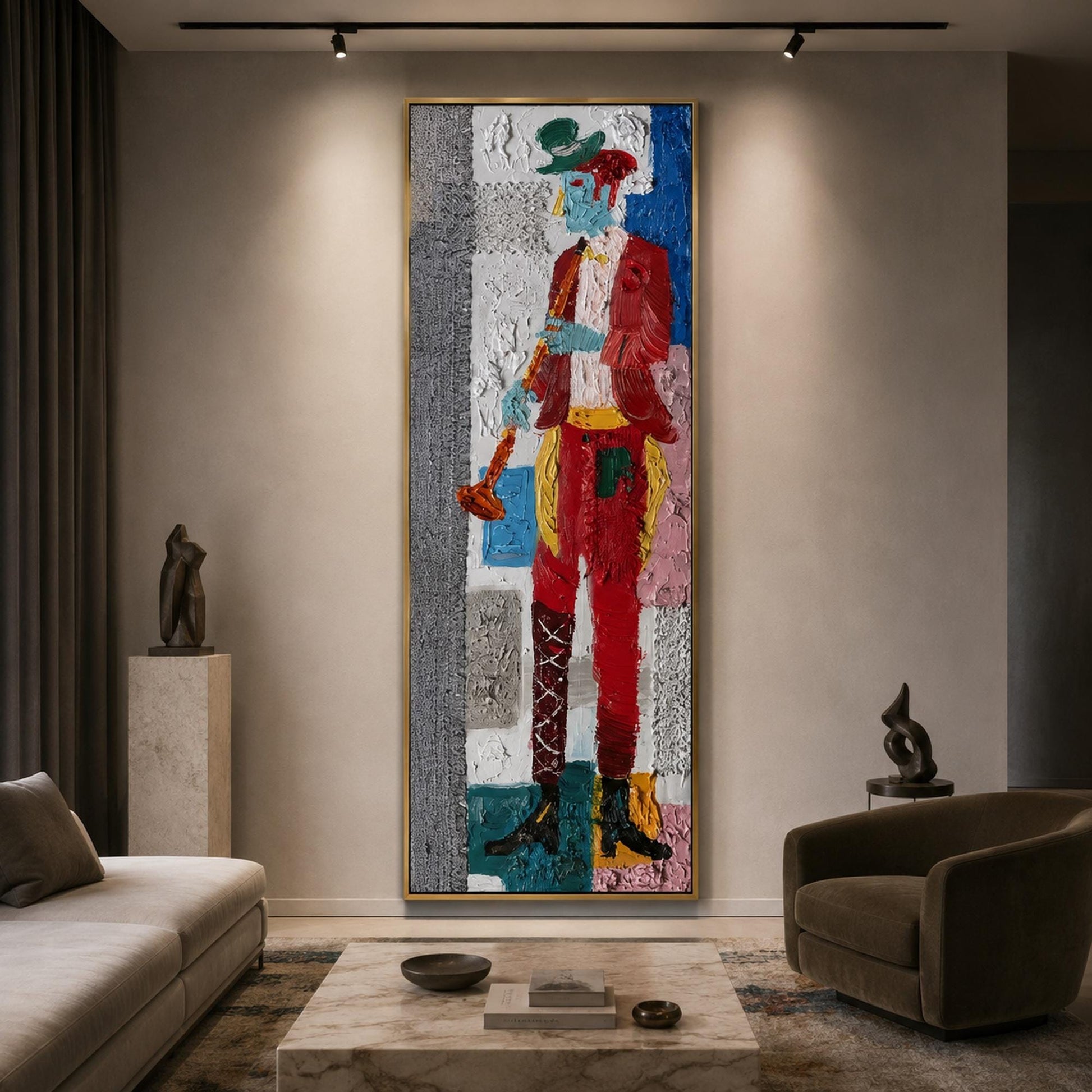 Abstract Trumpeter Original Oil Painting, Textured Music Wall Art – Abstract Wall Art | Impasto Oil Painting, view 1