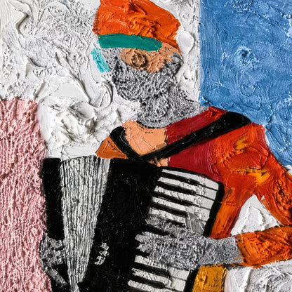 Abstract Wall Art – Accordion Player Oil Painting