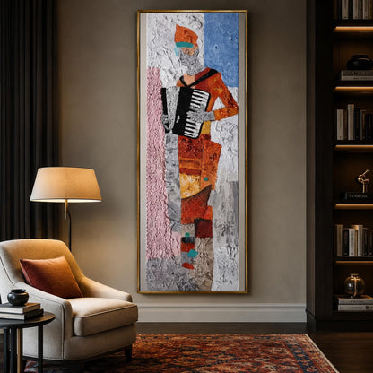 Abstract Wall Art – Accordion Player Oil Painting
