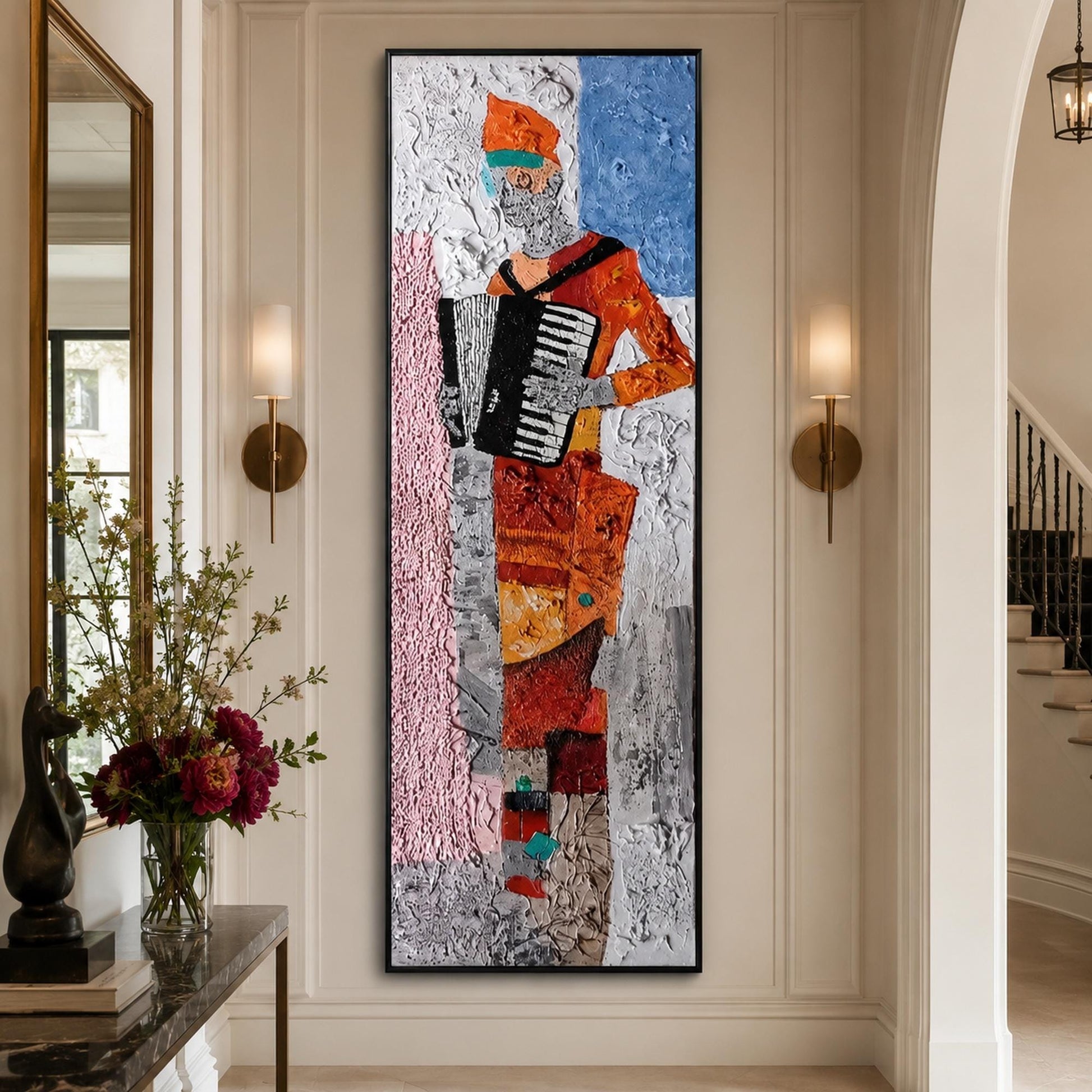 Abstract Accordion Player Original Oil Painting, Textured Music Wall Art – Abstract Wall Art | Impasto Oil Painting, view 1