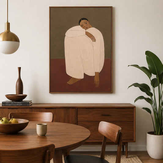 Woman Portrait Wall Art Brown Minimalist Figurative Canvas Painting for Modern Bedroom Decor