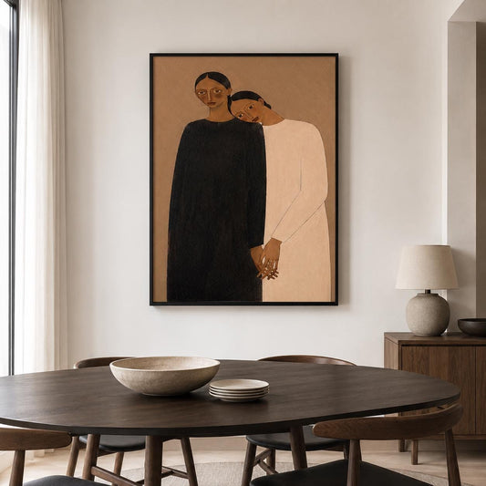 Intimate Women Portrait Wall Art Brown Neutral Figurative Canvas Painting for Modern Bedroom Decor