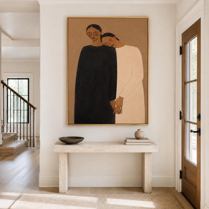 Intimate Women Portrait Wall Art Brown Neutral Figurative Canvas Painting for Modern Bedroom Decor