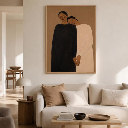 Intimate Women Portrait Wall Art Brown Neutral Figurative Canvas Painting for Modern Bedroom Decor