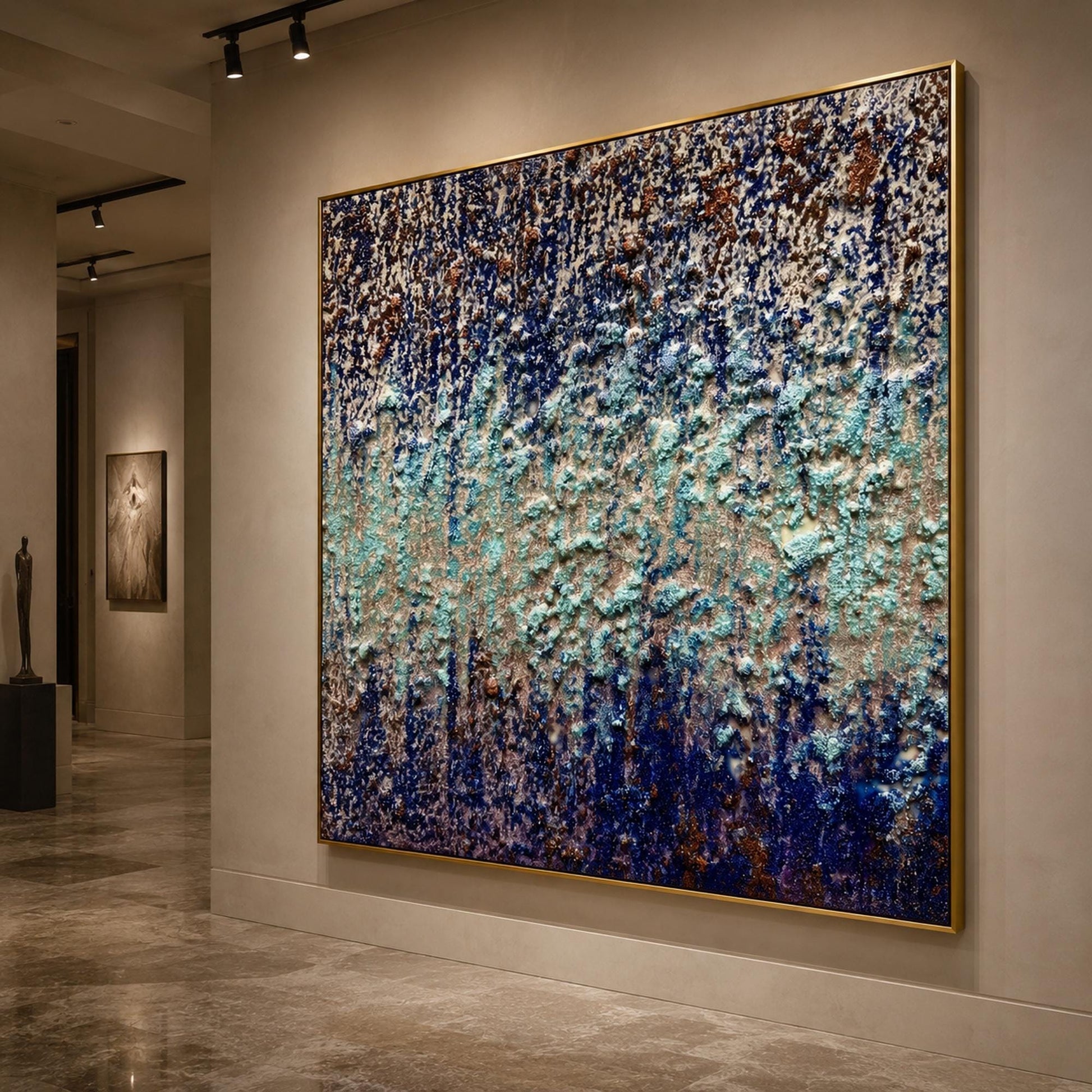 Blue Green – Navy and Sage Neutral Abstract Wabi-Sabi Wall Art | Textured Painting, view 2