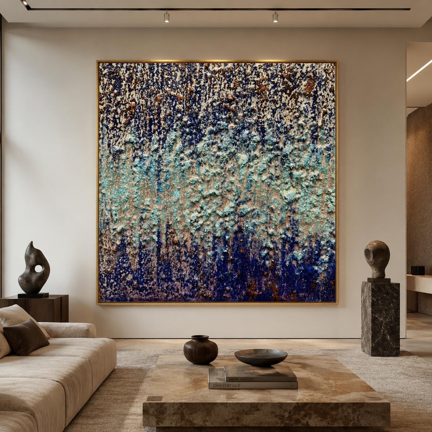 Blue Green – Navy and Sage Neutral Abstract Wabi-Sabi Wall Art | Textured Painting, view 5