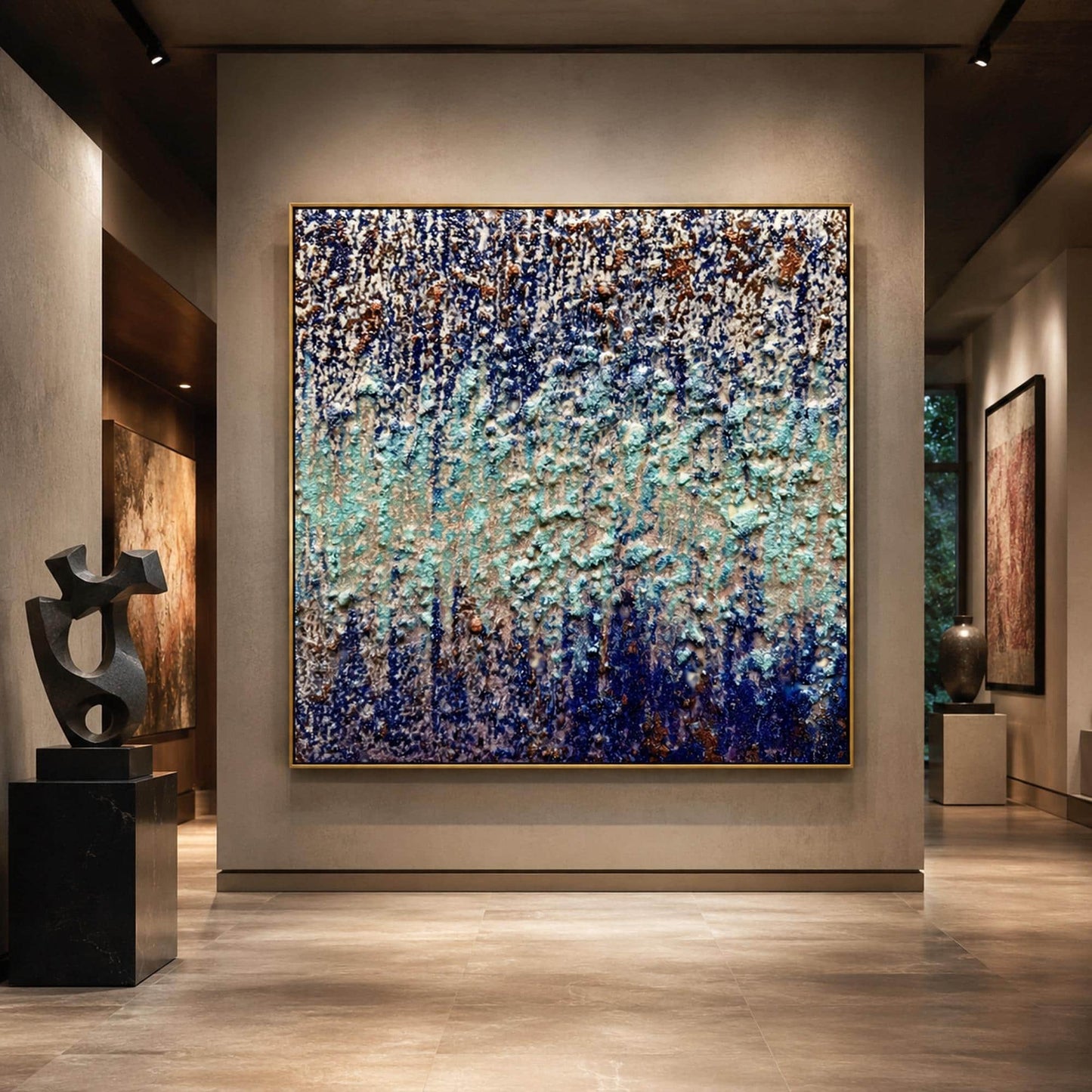 Navy and Sage Japandi Textured Neutral Abstract Wabi-Sabi Wall Art