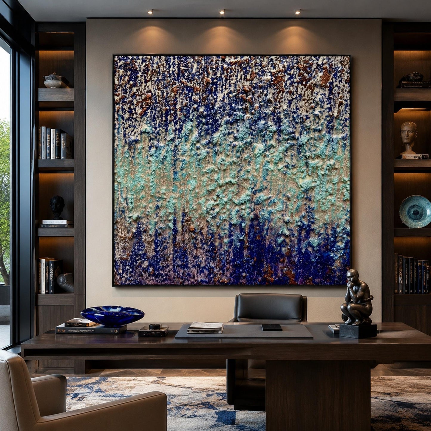 Blue Green – Navy and Sage Neutral Abstract Wabi-Sabi Wall Art | Textured Painting, view 1