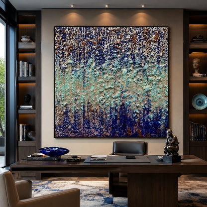 Blue Green – Navy and Sage Neutral Abstract Wabi-Sabi Wall Art | Textured Painting, view 1