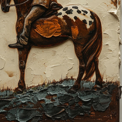Gold and Grey Impasto Horse Animal Wall Art – Boy Horse Trumpet Painting Vintage Storybook Canvas Whimsical Wall Art Decor