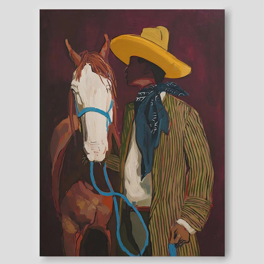 Abstract Horse Riding Oil Painting on Canvas, Original White Horse at Moonlit Night Canvas Wall Art,Abstract Cowboy Painting for Living Room