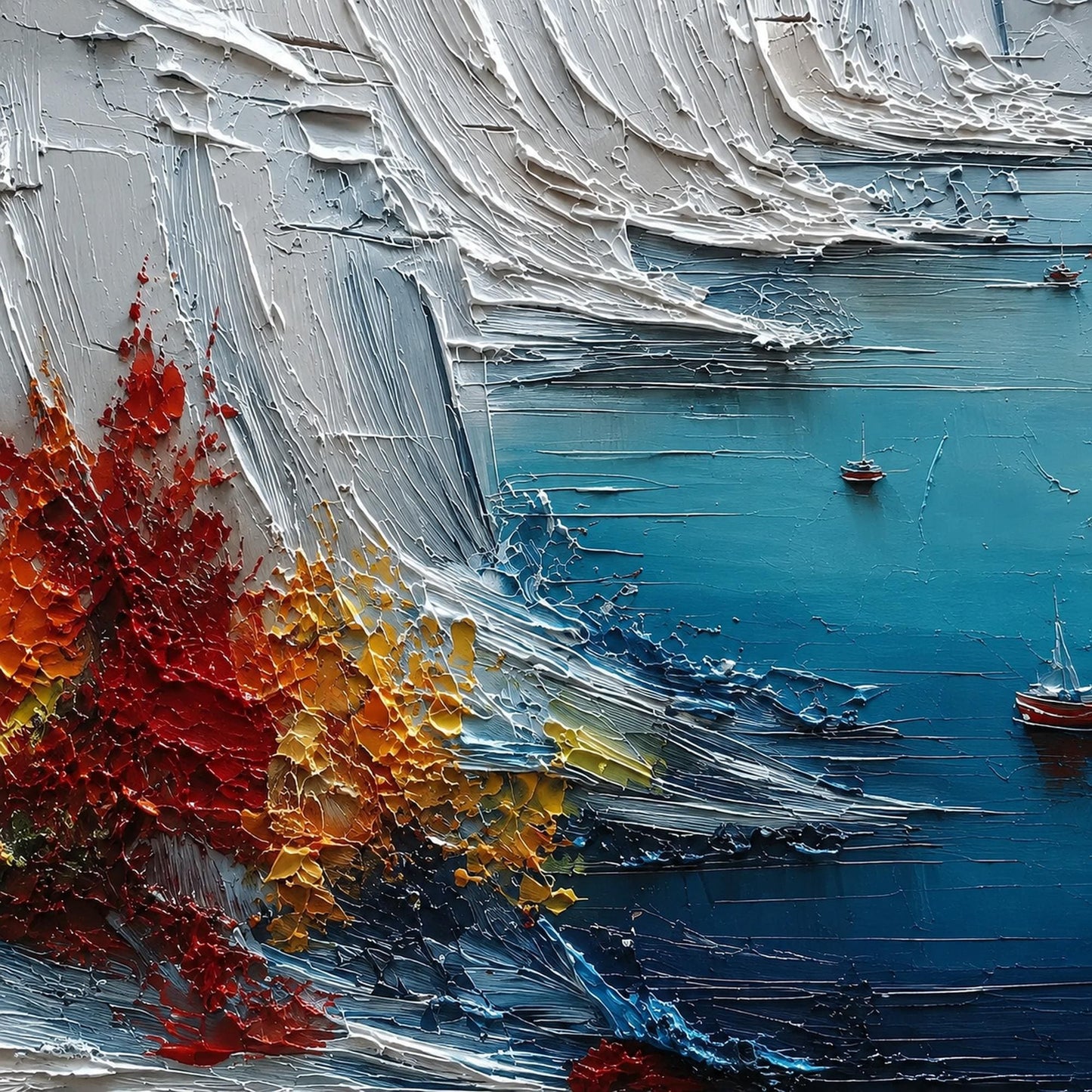 Blue and Yellow Impasto Harbor Seascape Wall Art