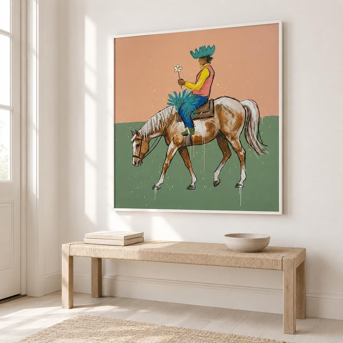 Colorful Cowboy Horse Wall Art Modern Western Canvas Painting for Living Room Ranch Decor