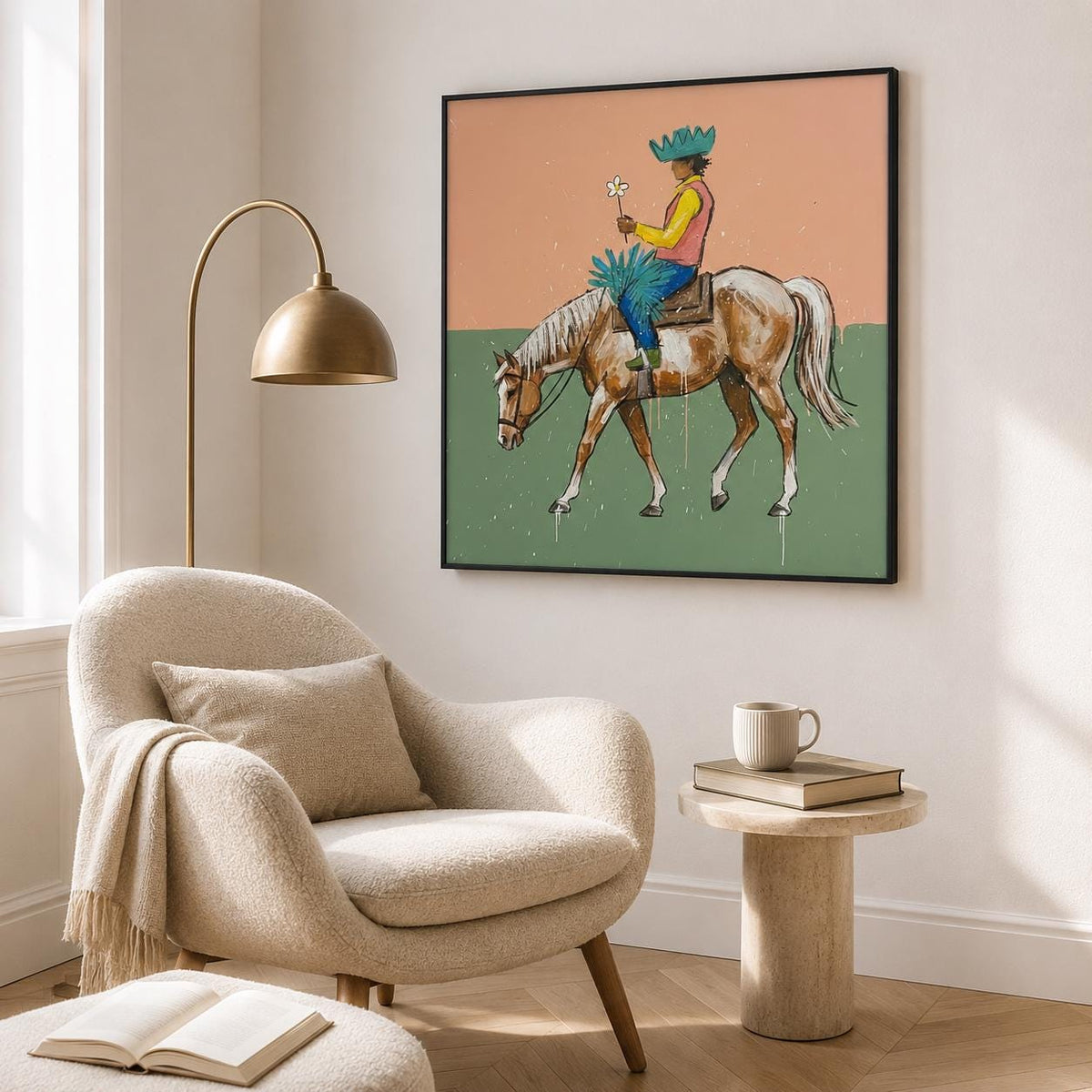 Colorful Cowboy Horse Wall Art Modern Western Canvas Painting for Living Room Ranch Decor