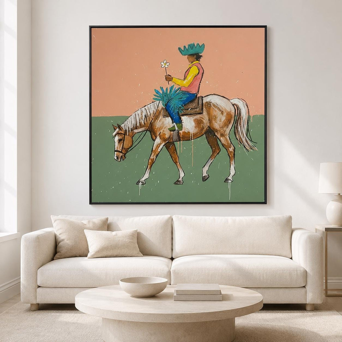 Colorful Cowboy Horse Wall Art Modern Western Canvas Painting for Living Room Ranch Decor