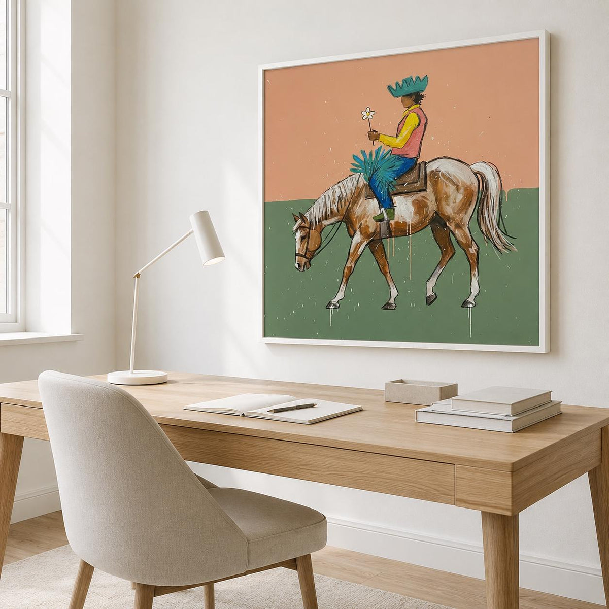 Colorful Cowboy Horse Wall Art Modern Western Canvas Painting for Living Room Ranch Decor