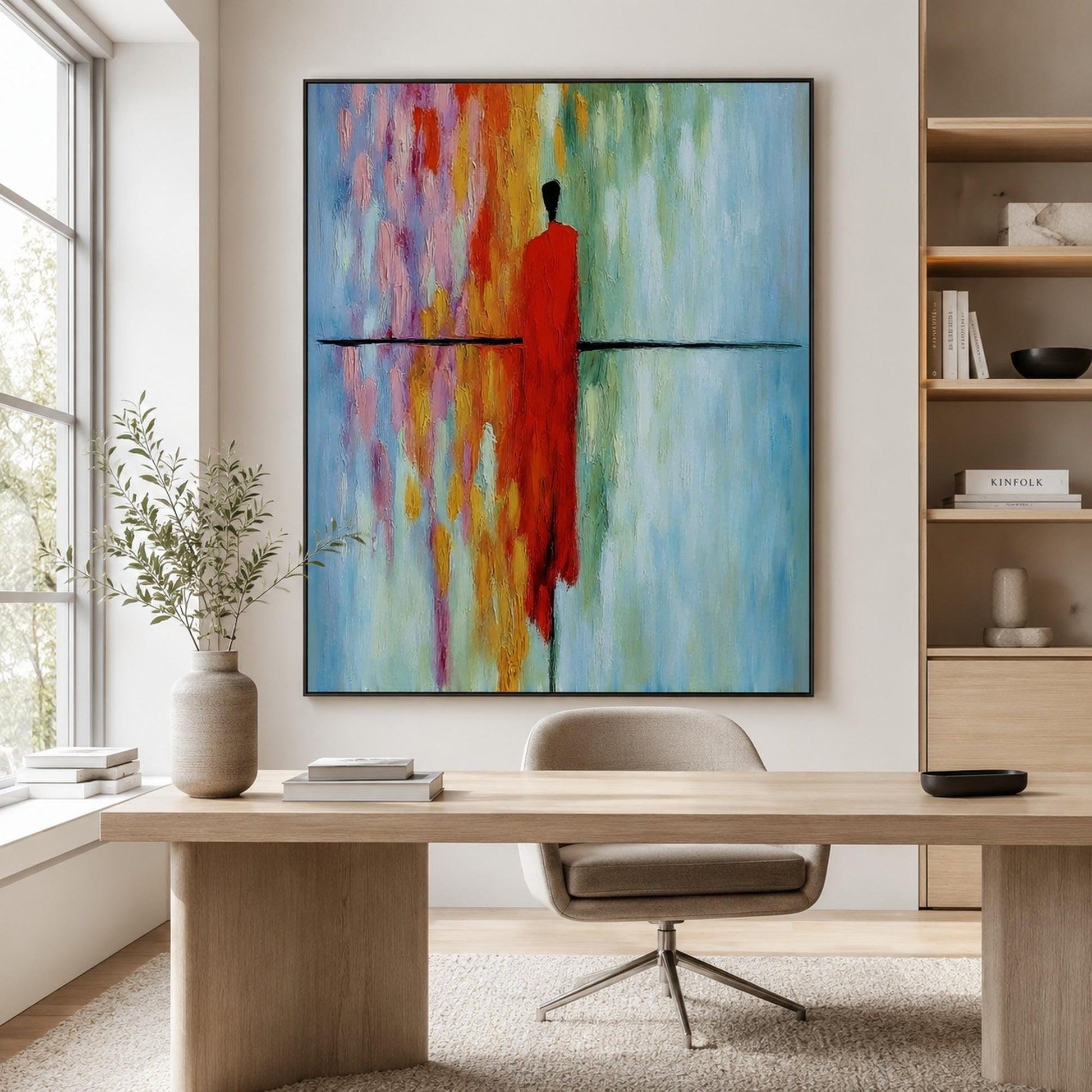 Original Red Figure – Red Figurative Figure Portrait Wall Art | Minimalist Hand-Painted Oil Painting, view 2