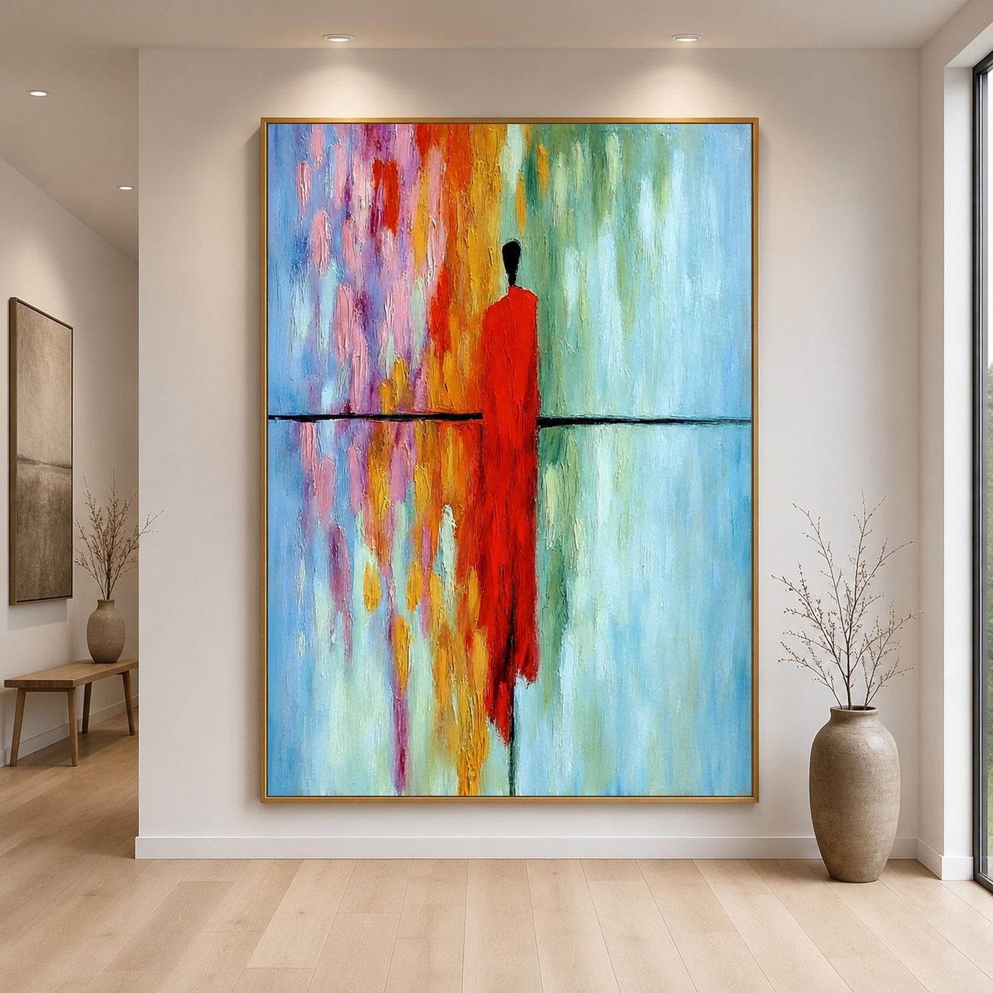 Original Red Figure – Red Figurative Figure Portrait Wall Art | Minimalist Hand-Painted Oil Painting, view 1