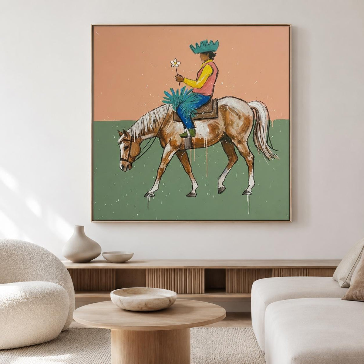 Colorful Cowboy Horse Wall Art Modern Western Canvas Painting for Living Room Ranch Decor