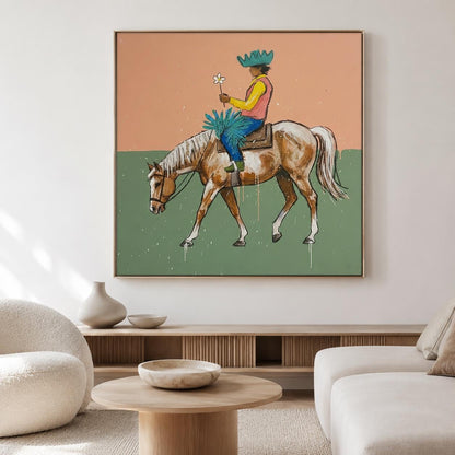 Colorful Cowboy Horse Wall Art Modern Western Canvas Painting for Living Room Ranch Decor