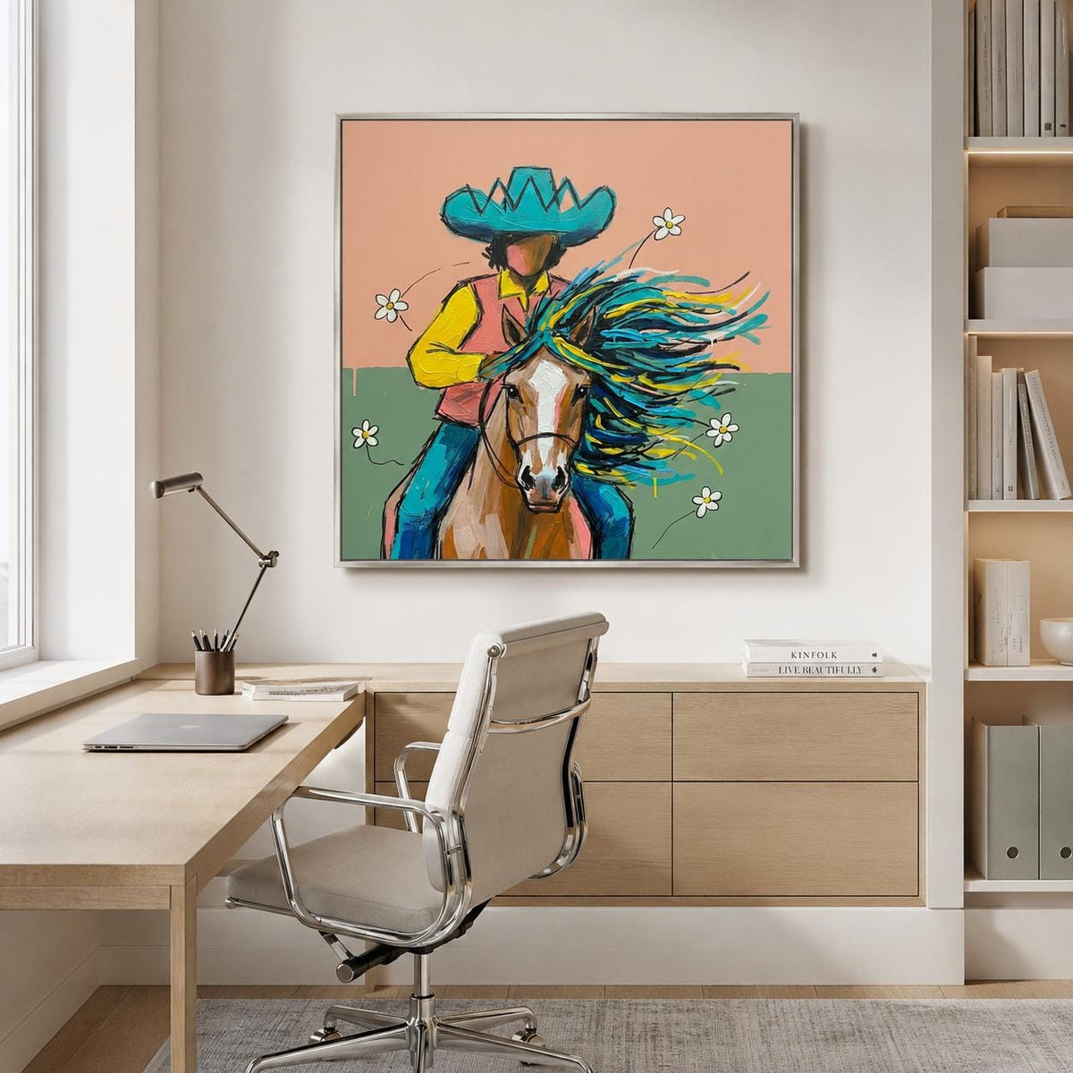 Cowboy Horse Wall Art Colorful Western Canvas Painting for Bedroom Ranch Decor