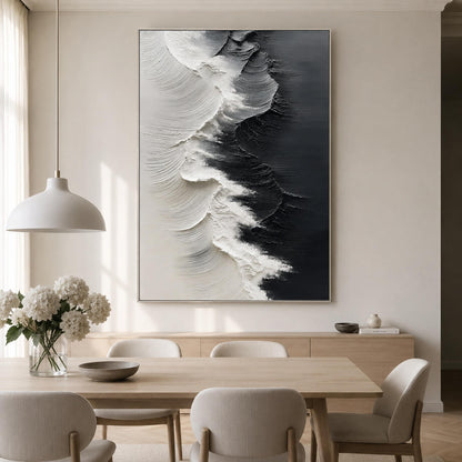 Black and White Abstract Impasto Ocean Wave Seascape Wall Art