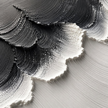 Black and White Abstract Impasto Ocean Wave Seascape Wall Art