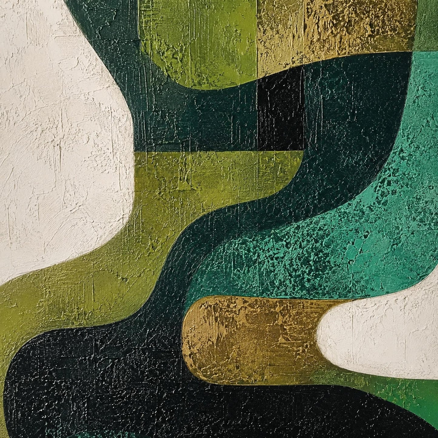 Emerald and Sage Mid-Century Modern Textured Geometric Wall Art