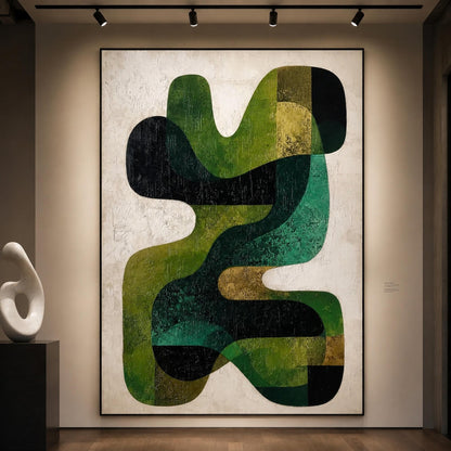 Emerald and Sage Mid-Century Modern Textured Geometric Wall Art
