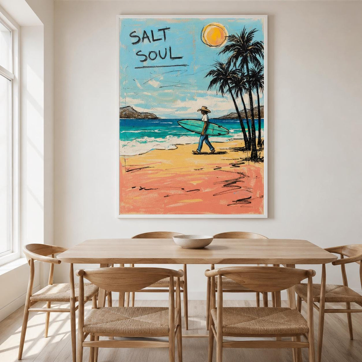 Surfer Beach Wall Art Coastal Canvas Painting for Living Room Beach House Seaside Decor