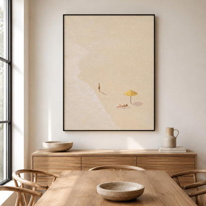 Beach Umbrella Wall Art Neutral Minimalist Coastal Canvas Painting for Modern Living Room Decor