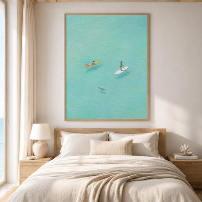 Paddle Board Wall Art Turquoise Ocean Surfer Canvas Painting for Modern Living Room Decor