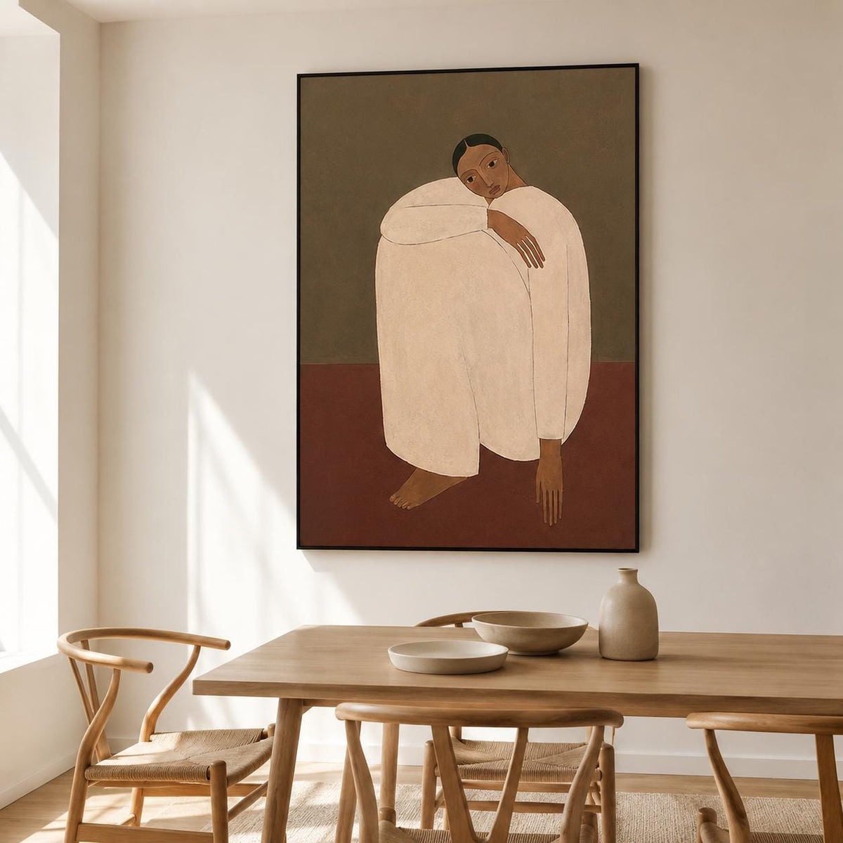 Woman Portrait Wall Art Brown Minimalist Figurative Canvas Painting for Modern Bedroom Decor