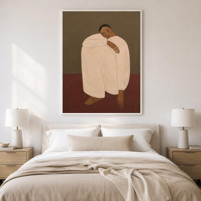 Woman Portrait Wall Art Brown Minimalist Figurative Canvas Painting for Modern Bedroom Decor