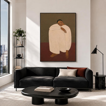 Woman Portrait Wall Art Brown Minimalist Figurative Canvas Painting for Modern Bedroom Decor