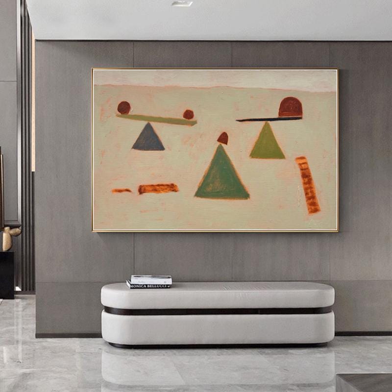Large Abstract Canvas Wall Art, Modern Hand-painted Geometric Oil Painting on Canvas, Minimalist Wall Art for Living Room, Home Décor