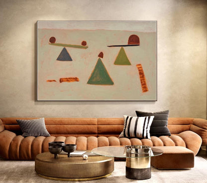 Large Abstract Canvas Wall Art, Modern Hand-painted Geometric Oil Painting on Canvas, Minimalist Wall Art for Living Room, Home Décor