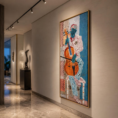Abstract Cellist Original Oil Painting, Textured Music Wall Art – Abstract Wall Art | Impasto Oil Painting, view 4