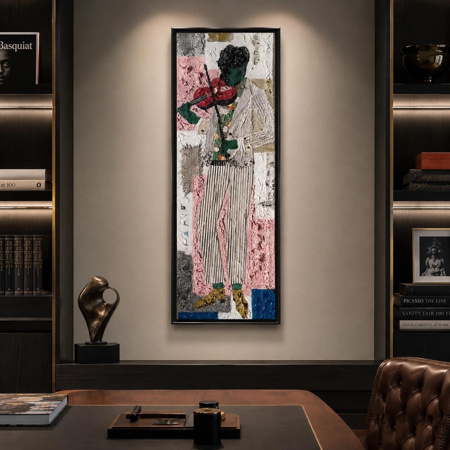 Abstract Violinist Original Oil Painting, Textured Music Wall Art – Blue and Red Abstract Wall Art | Impasto Oil Painting, vi