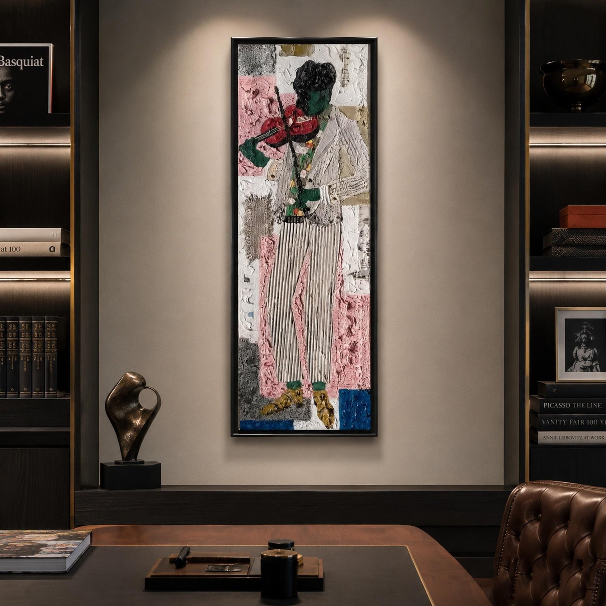 Abstract Violinist Original Oil Painting, Textured Music Wall Art – Blue and Red Abstract Wall Art | Impasto Oil Painting, vi