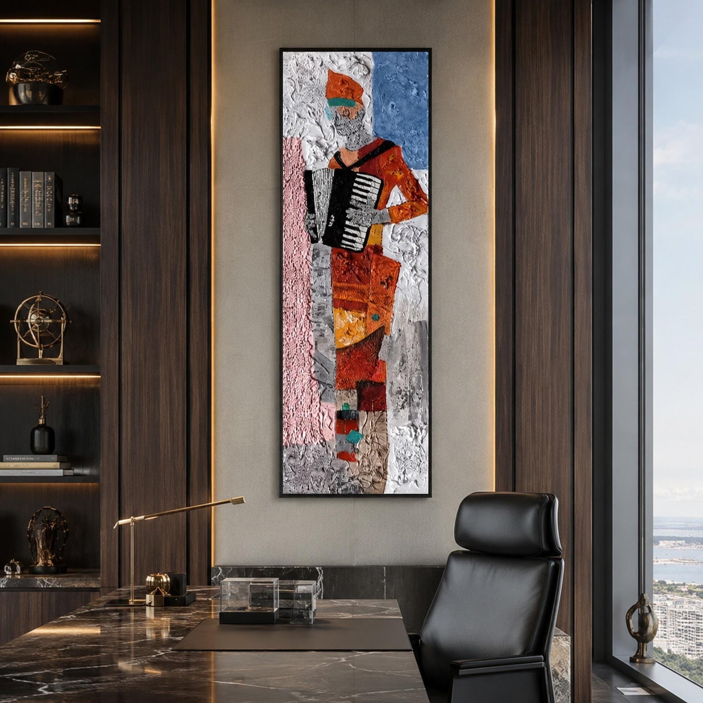 Abstract Accordion Player Original Oil Painting, Textured Music Wall Art – Abstract Wall Art | Impasto Oil Painting, view 2