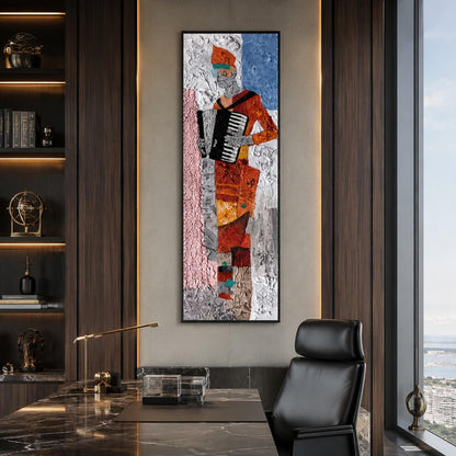 Abstract Accordion Player Original Oil Painting, Textured Music Wall Art – Abstract Wall Art | Impasto Oil Painting, view 2